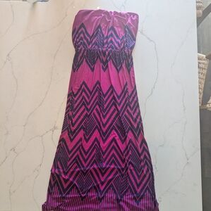 Pink and Navy Blue Chevron Maxi Dress